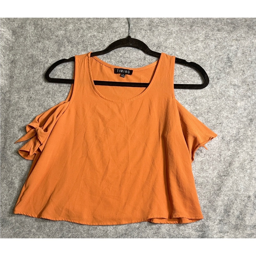 Timing Womens Burnt Orange Cold Shoulder Tie Sleeve Blouse WN3806 Orange‎ Small